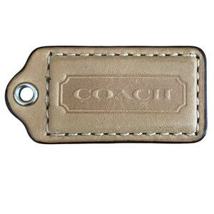 Coach logo hang tag key fob bag charm tan/brown leather 1.75" x 2"